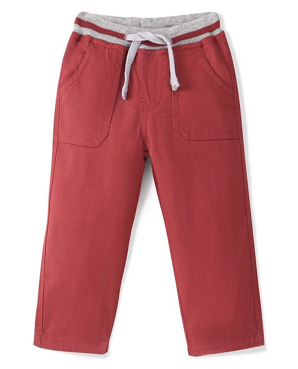 Babyhug Cotton Woven Full Length Trouser Solid Colour with Stretch - Rust