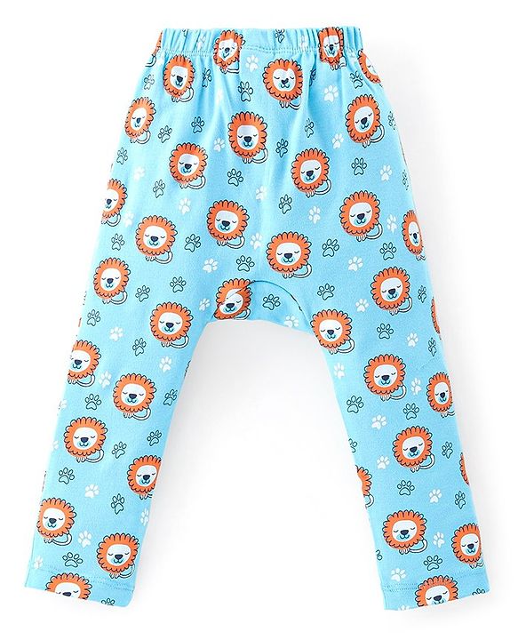 Babyhug Interlock Cotton Knit Full Length Diaper Pants Lion Print Pack of 3 - Multicolor