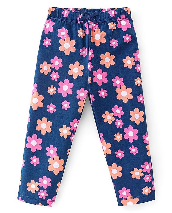 Babyhug Cotton Lycra Knit Stretchable Leggings Floral Print Pack of 3 - Multicolor