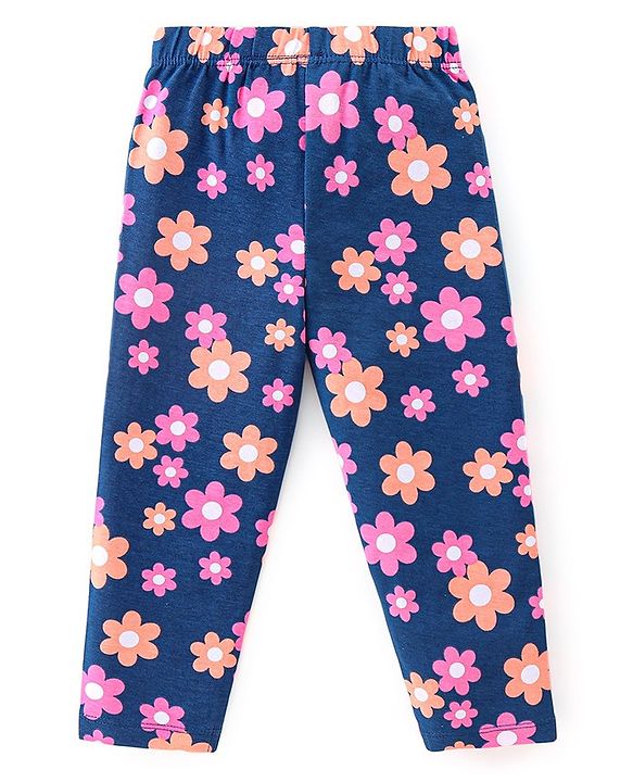 Babyhug Cotton Lycra Knit Stretchable Leggings Floral Print Pack of 3 - Multicolor