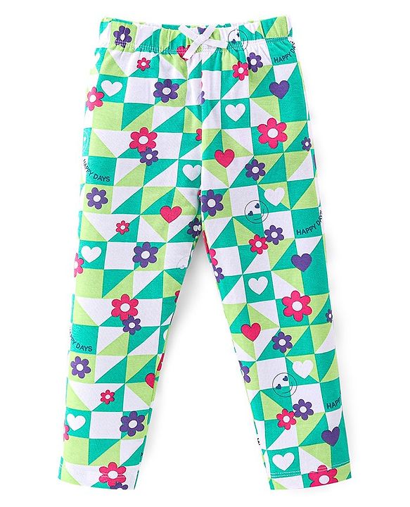 Babyhug Cotton Lycra Knit Stretchable Leggings Floral Print Pack of 3 - Multicolor