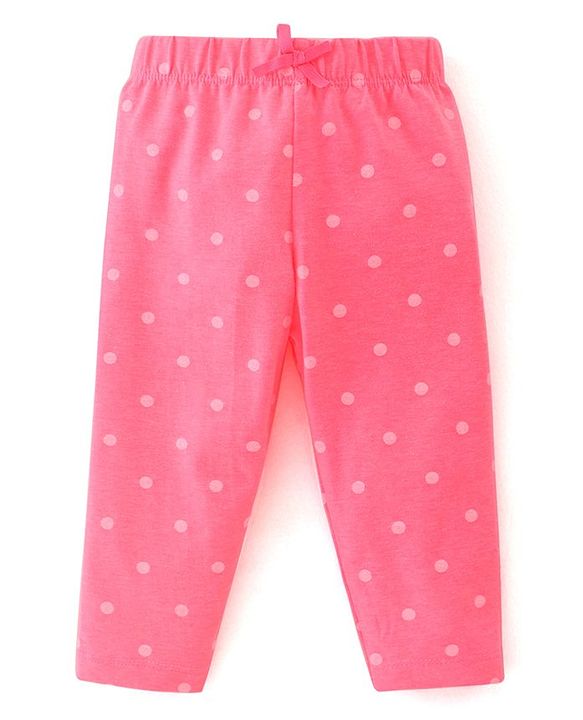 Babyhug Cotton Lycra Full Length Leggings With Text & Floral Print Pack Of 3 - Pink Navy Blue & Green