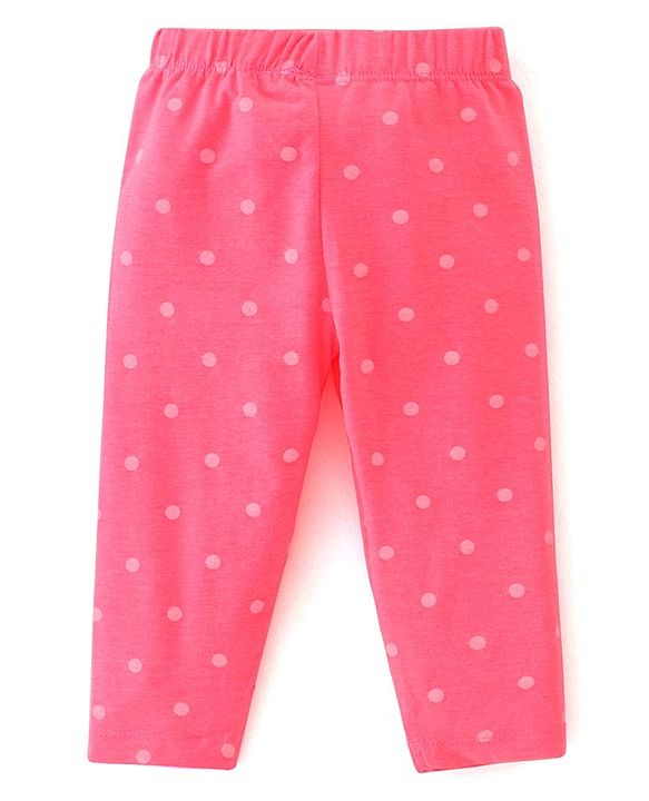 Babyhug Cotton Lycra Full Length Leggings With Text & Floral Print Pack Of 3 - Pink Navy Blue & Green