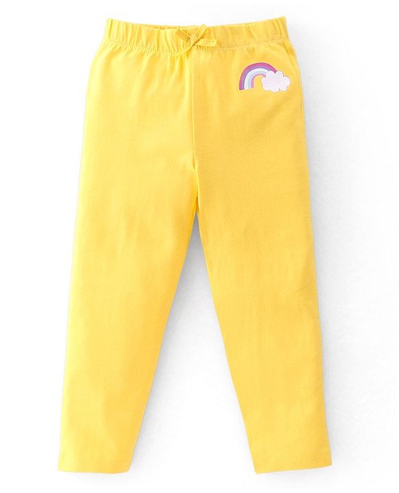 Babyhug Cotton Lycra Knit Full Length Leggings With Strech Heart Print Pack of 3 - Multicolor