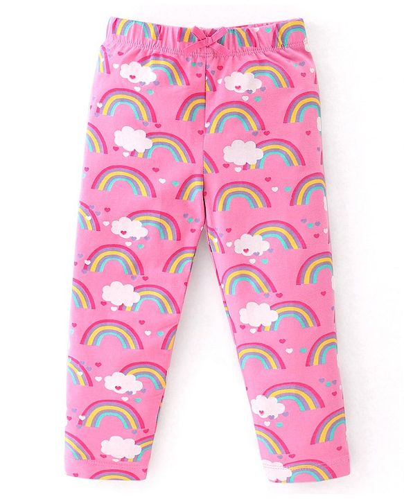 Babyhug Cotton Lycra Knit Full Length Leggings With Strech Heart Print Pack of 3 - Multicolor