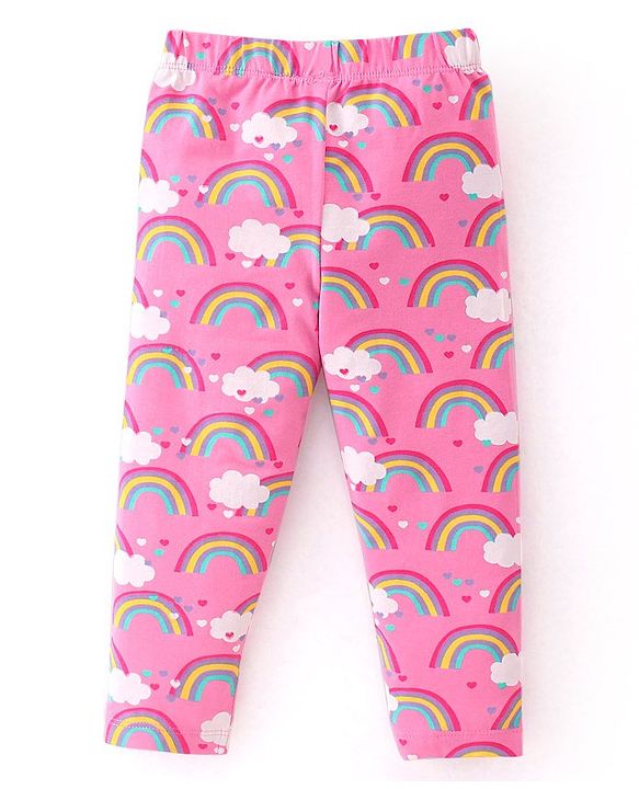 Babyhug Cotton Lycra Knit Full Length Leggings With Strech Heart Print Pack of 3 - Multicolor