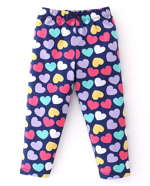 Babyhug Cotton Lycra Knit Full Length Leggings With Strech Heart Print Pack of 3 - Multicolor