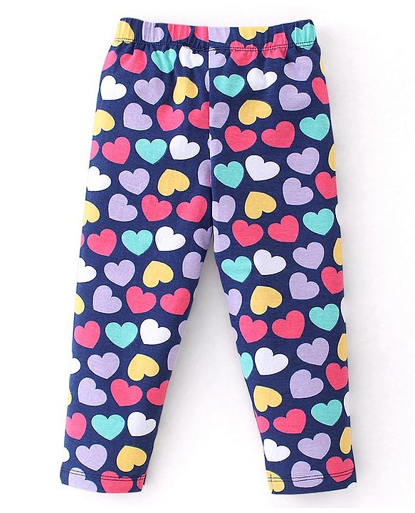 Babyhug Cotton Lycra Knit Full Length Leggings With Strech Heart Print Pack of 3 - Multicolor