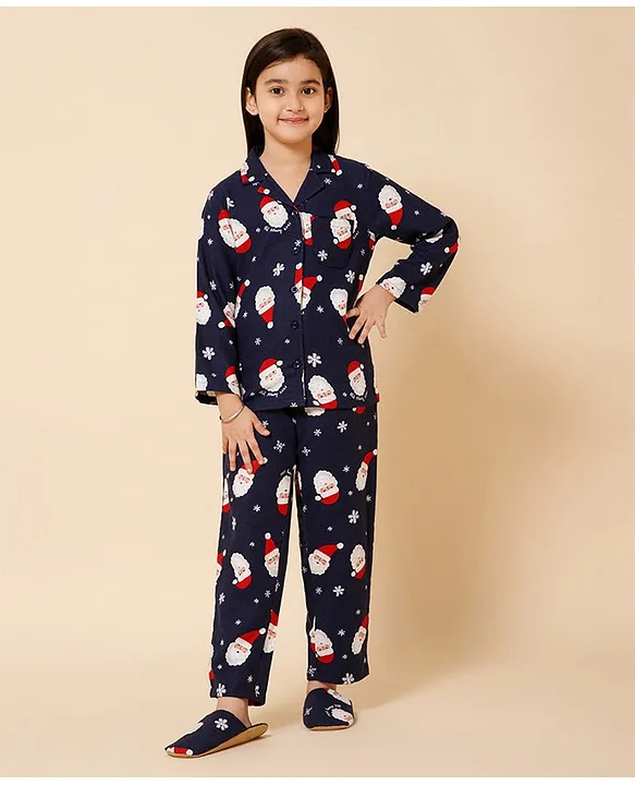Buy Piccolo Christmas Theme Wool Blended Full Sleeves All Over Santa &  Snowflakes Printed Night Suit With Slip Ons Navy Blue for Girls (9-10Years)  Online in India, Shop at  - 15526905