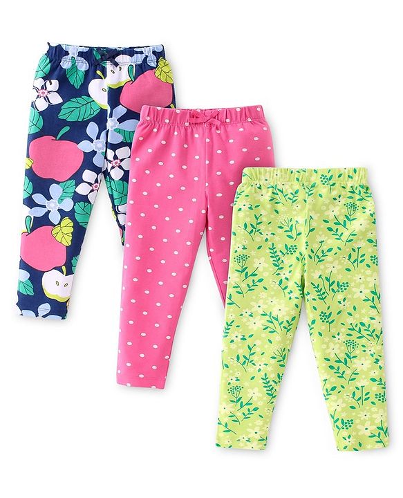 Babyhug Cotton Lycra Knit Stretchable Leggings Floral Print Pack of 3 - Multicolor
