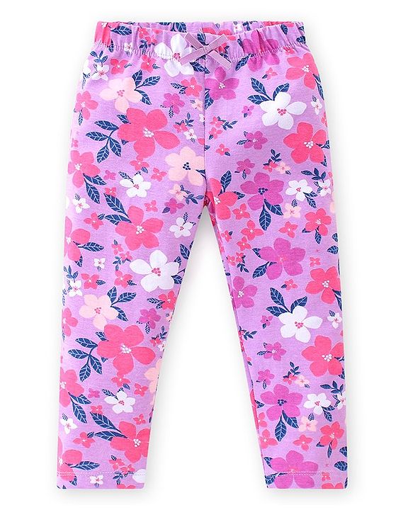 Babyhug Cotton Lycra Knit Full Length Leggings With Strech Floral Print Pack of 3 - Multicolor