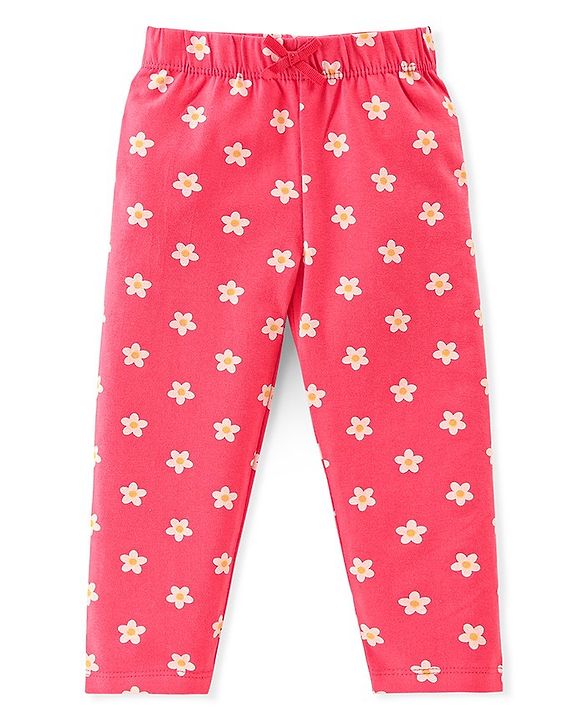 Babyhug Cotton Lycra Full Length Leggings Floral Printed Pack of 3 - Pink & Yellow