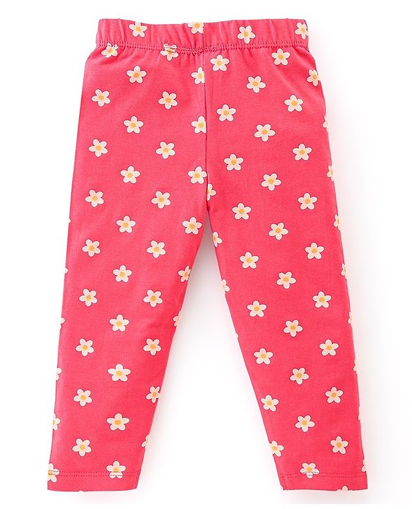 Babyhug Cotton Lycra Full Length Leggings Floral Printed Pack of 3 - Pink & Yellow