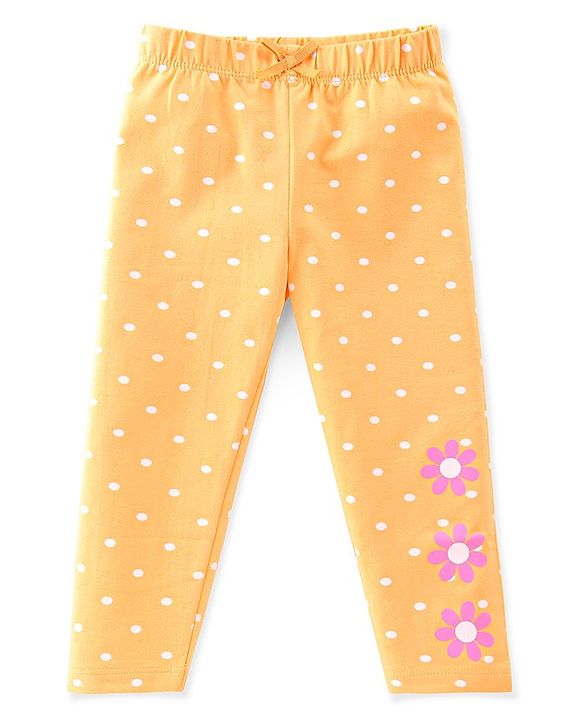 Babyhug Cotton Lycra Full Length Leggings Floral Printed Pack of 3 - Pink & Yellow