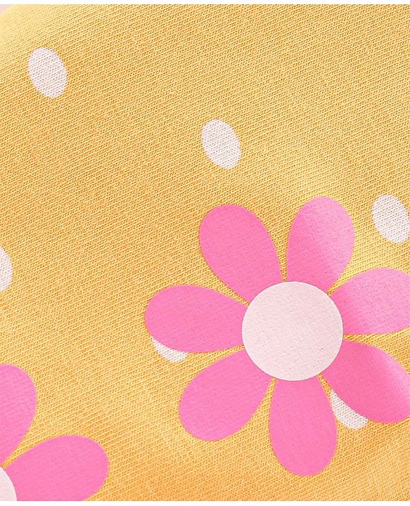 Babyhug Cotton Lycra Full Length Leggings Floral Printed Pack of 3 - Pink & Yellow
