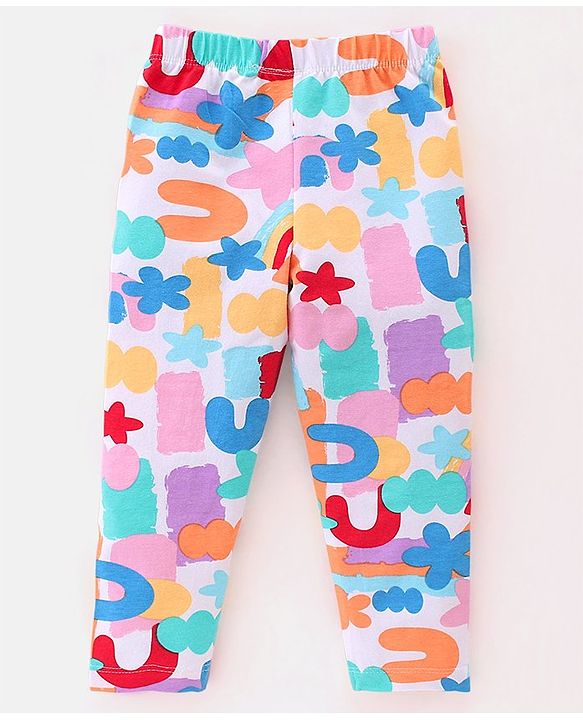 Babyhug Cotton Lycra Knit Full Length Leggings Rainbow Floral & Text  Print Pack of 3 - Blue  & Red