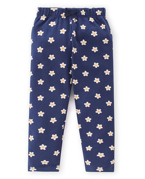 Babyhug Cotton Lycra Knit Full Length Leggings   Floral Print Pack of 3-  Blue Red & Yellow