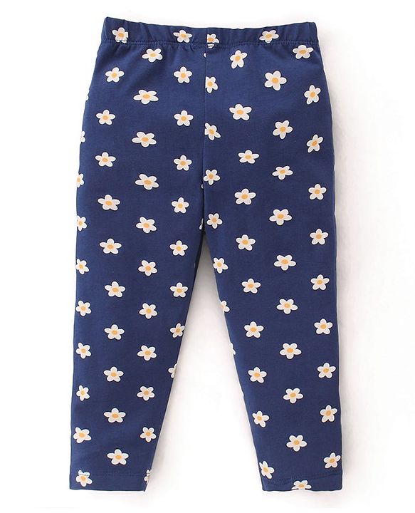 Babyhug Cotton Lycra Knit Full Length Leggings   Floral Print Pack of 3-  Blue Red & Yellow