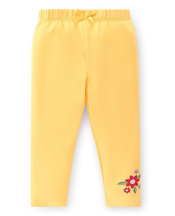 Babyhug Cotton Lycra Knit Full Length Leggings   Floral Print Pack of 3-  Blue Red & Yellow