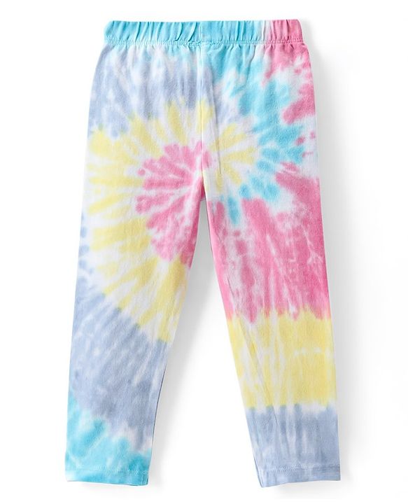 Babyhug Cotton Lycra Full Length Leggings With Smiley Print - Multicolour