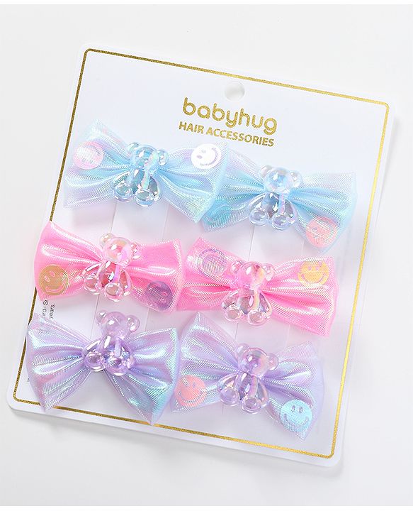 Babyhug Bow & Butterfly Clips Pack of 6 - Multicolor