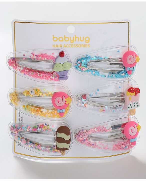 Babyhug Snap Clips Icecream Applique Pack of 6 - Multicolour