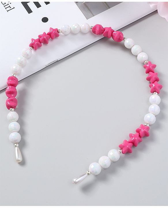 Babyhug Free Size Hair Band with Stars & Beads - Dark Pink