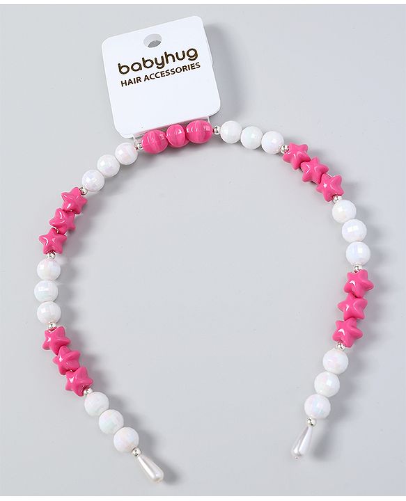 Babyhug Free Size Hair Band with Stars & Beads - Dark Pink