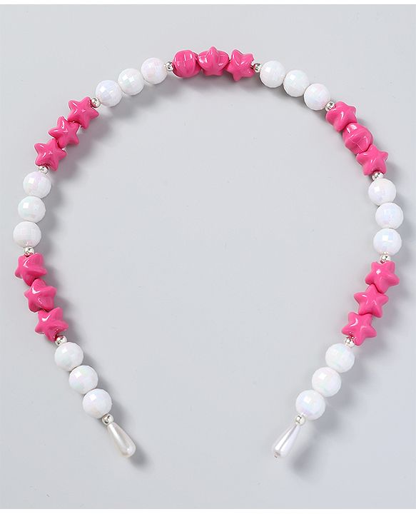Babyhug Free Size Hair Band with Stars & Beads - Dark Pink