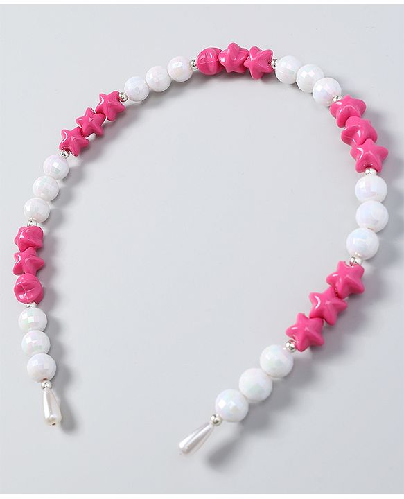 Babyhug Free Size Hair Band with Stars & Beads - Dark Pink