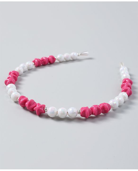 Babyhug Free Size Hair Band with Stars & Beads - Dark Pink