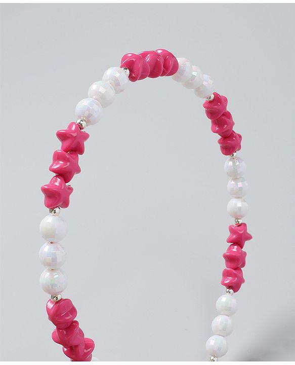 Babyhug Free Size Hair Band with Stars & Beads - Dark Pink