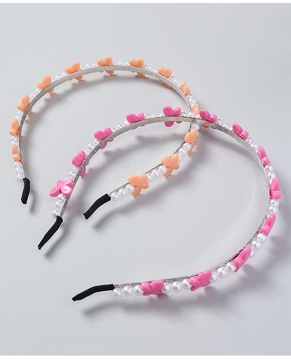 Babyhug Free Size Hair Bands with Butterfly Applique Pack of 2 - Dark Pink & Light Orange