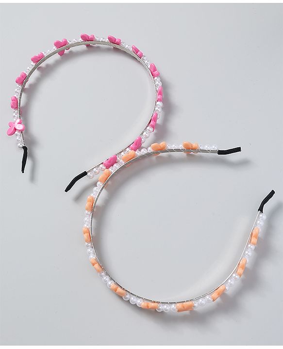 Babyhug Free Size Hair Bands with Butterfly Applique Pack of 2 - Dark Pink & Light Orange