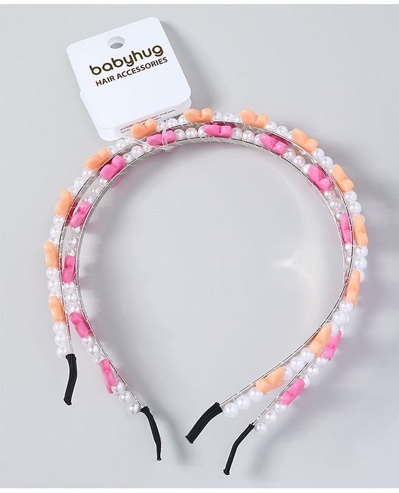 Babyhug Free Size Hair Bands with Butterfly Applique Pack of 2 - Dark Pink & Light Orange