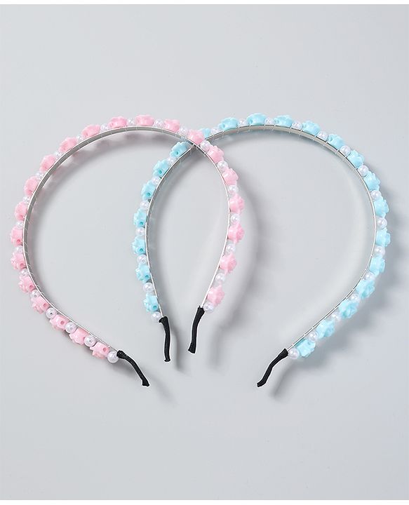 Babyhug Free Size Hair Bands with Flower Applique Pack of 2 - Light Pink & Blue
