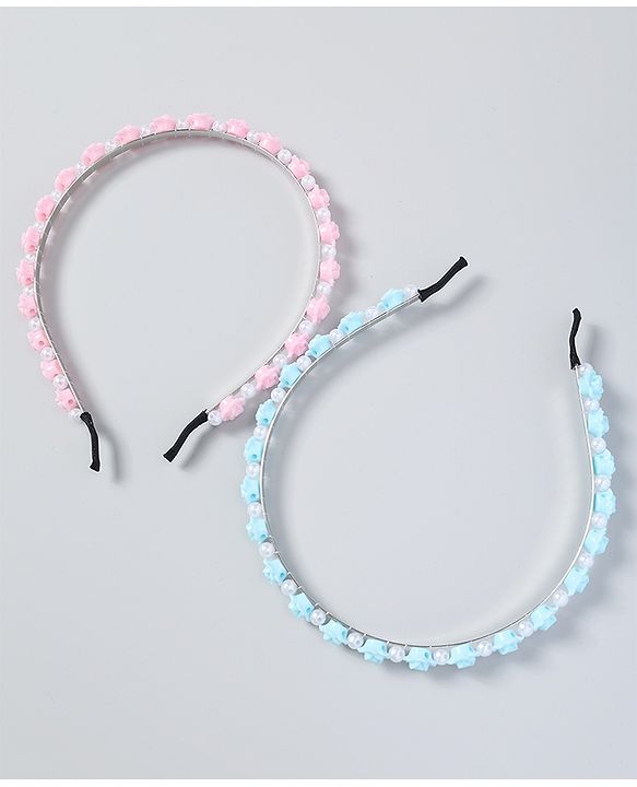 Babyhug Free Size Hair Bands with Flower Applique Pack of 2 - Light Pink & Blue