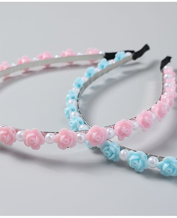 Babyhug Free Size Hair Bands with Flower Applique Pack of 2 - Light Pink & Blue