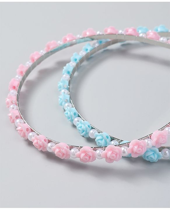 Babyhug Free Size Hair Bands with Flower Applique Pack of 2 - Light Pink & Blue