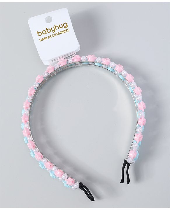 Babyhug Free Size Hair Bands with Flower Applique Pack of 2 - Light Pink & Blue