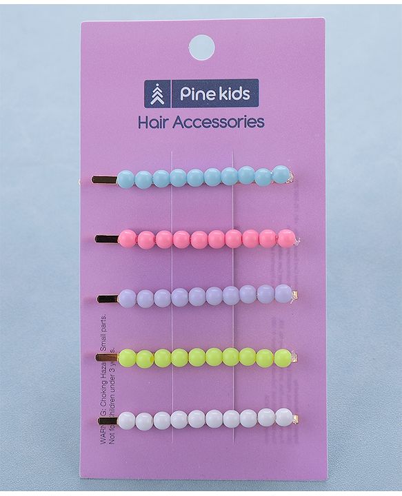 Pine Kids Free Size Hair Pins with Pearl Applique Pack of 5 - Multicolour