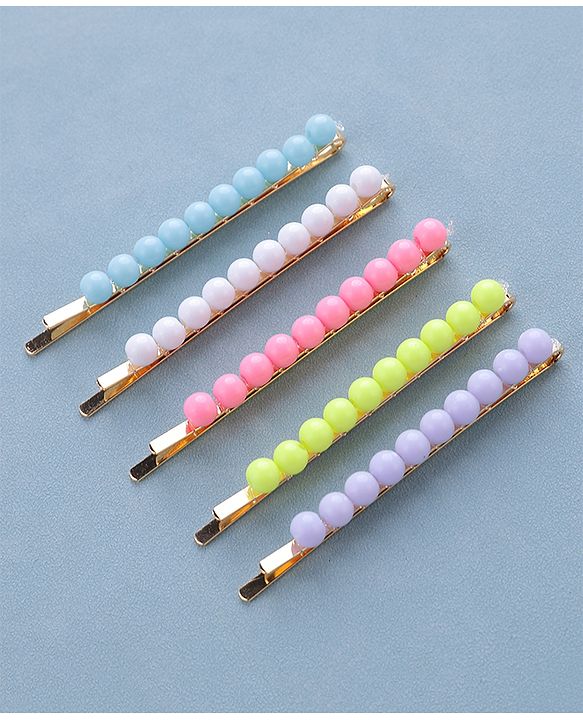 Pine Kids Free Size Hair Pins with Pearl Applique Pack of 5 - Multicolour