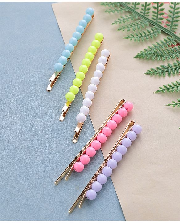 Pine Kids Free Size Hair Pins with Pearl Applique Pack of 5 - Multicolour