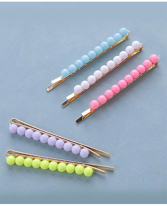 Pine Kids Free Size Hair Pins with Pearl Applique Pack of 5 - Multicolour