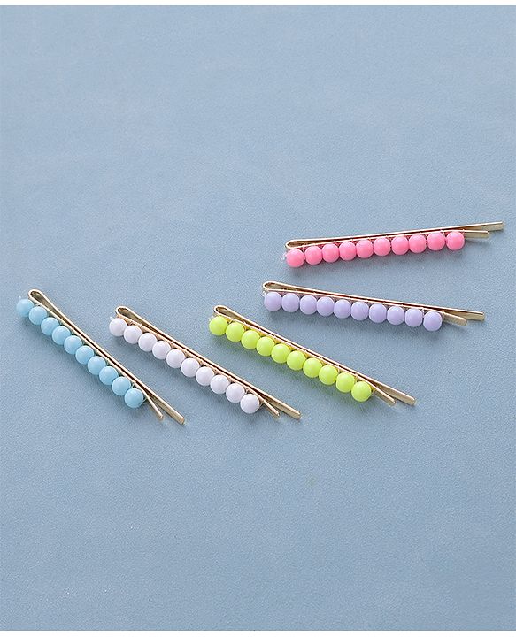 Pine Kids Free Size Hair Pins with Pearl Applique Pack of 5 - Multicolour