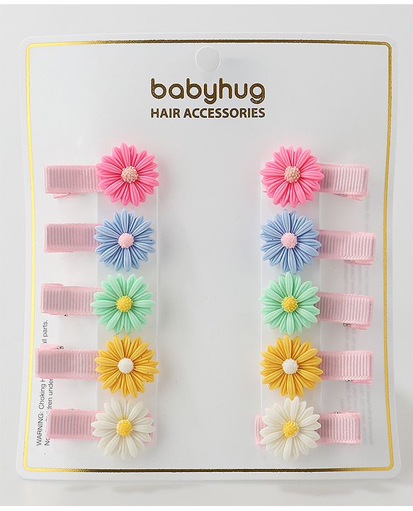 Babyhug Hair Pins And Clips Flower Applique Pack of 10 - Multicolour