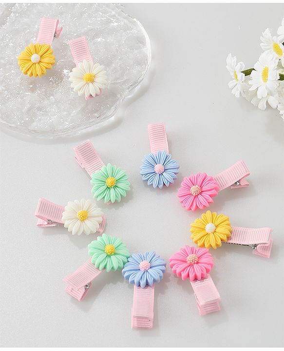 Babyhug Hair Pins And Clips Flower Applique Pack of 10 - Multicolour