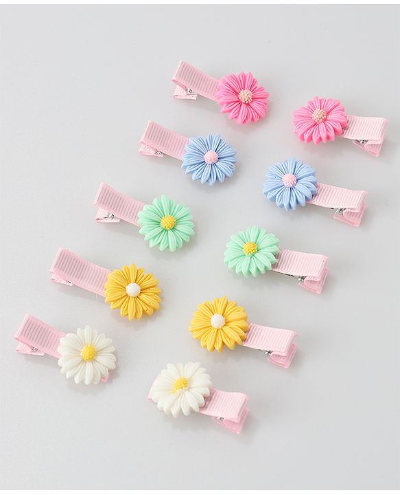 Babyhug Hair Pins And Clips Flower Applique Pack of 10 - Multicolour