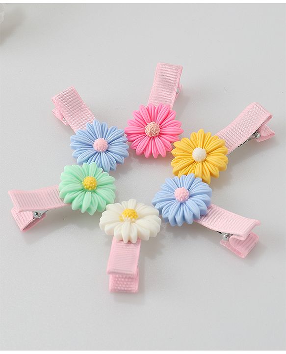 Babyhug Hair Pins And Clips Flower Applique Pack of 10 - Multicolour