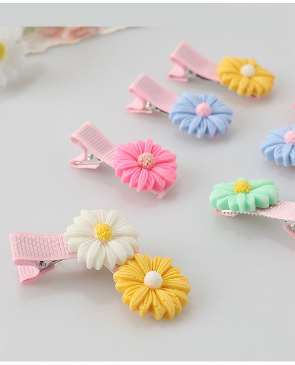 Babyhug Hair Pins And Clips Flower Applique Pack of 10 - Multicolour